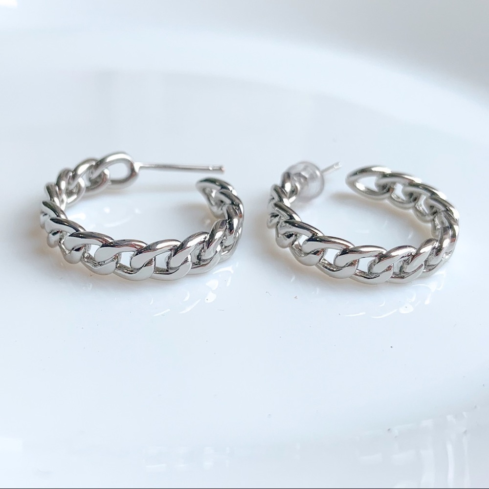 SILVER HOOP EARRINGS CHAIN HOOPS​​​​​​​​​​​​​​​​​​​​​​​​​​